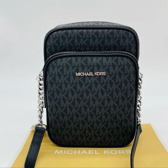 Michael Kors Medium NS Chain Xbody Bag Black Leather - Picture 2 of 11